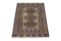 Persian Torkaman accent rug in cream and taupe, view 4 of 10
