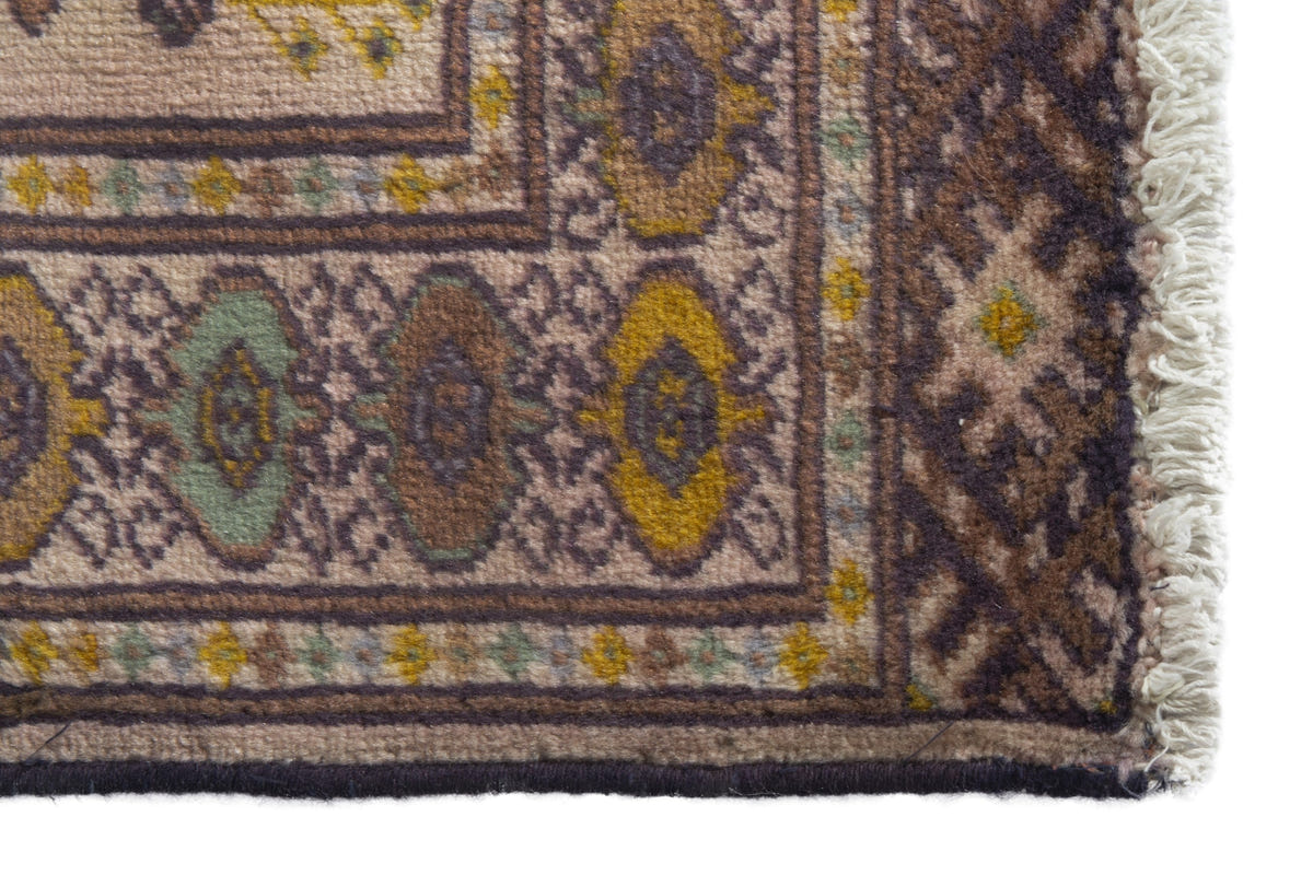 Persian Torkaman accent rug in cream and taupe, view 5 of 10