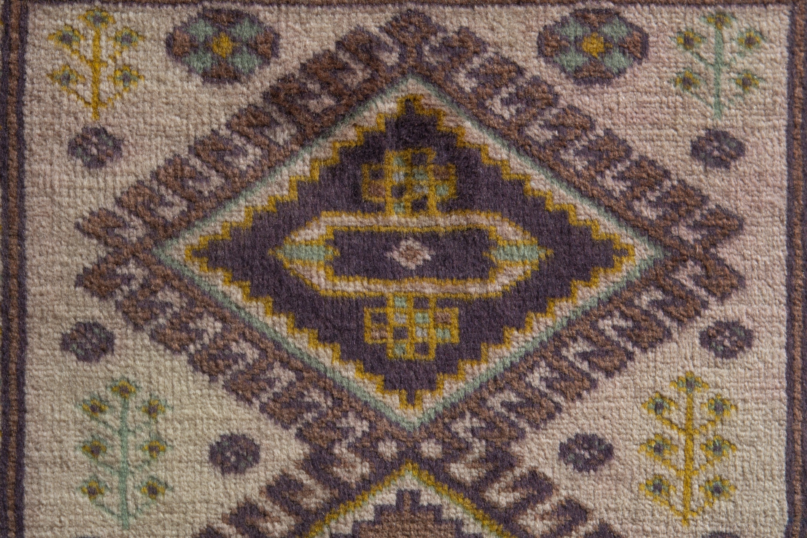 Persian Torkaman accent rug in cream and taupe, view 8 of 9