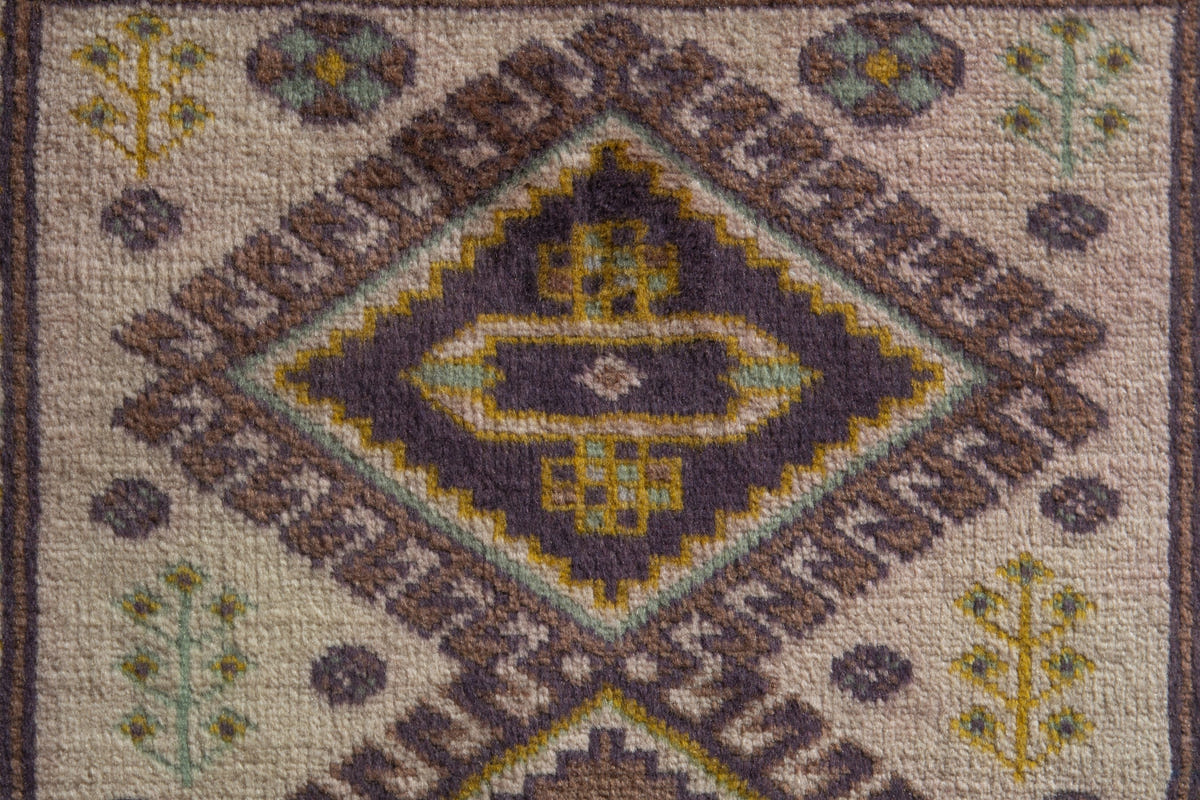 Persian Torkaman accent rug in cream and taupe, view 7 of 10