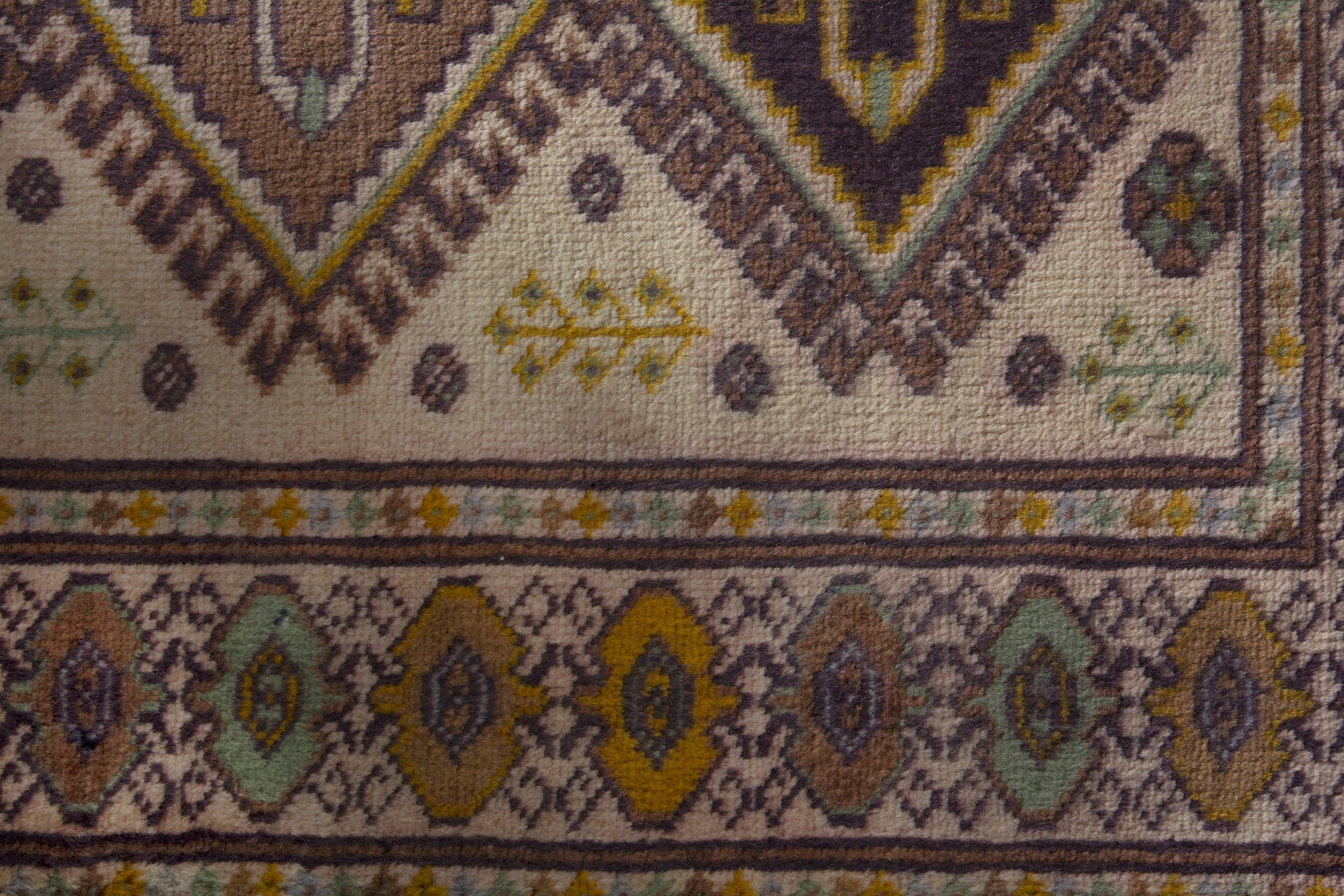 Persian Torkaman accent rug in cream and taupe, view 6 of 9