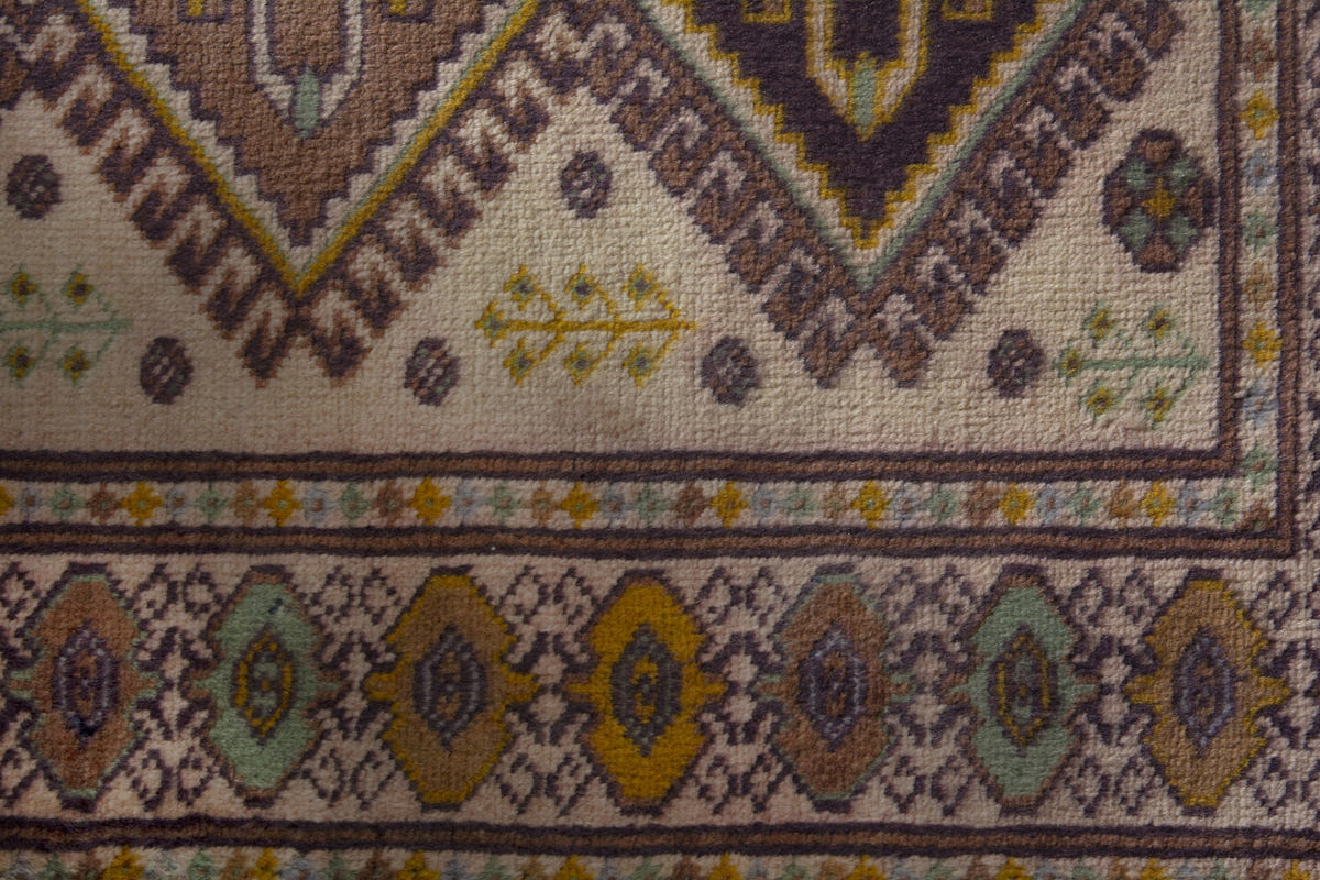 Persian Torkaman accent rug in cream and taupe, view 8 of 10