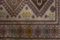 Persian Torkaman accent rug in cream and taupe, view 8 of 10