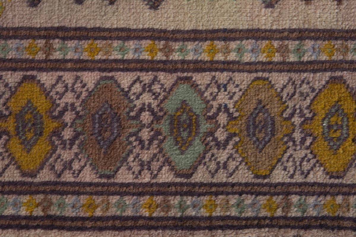 Persian Torkaman accent rug in cream and taupe, view 9 of 10