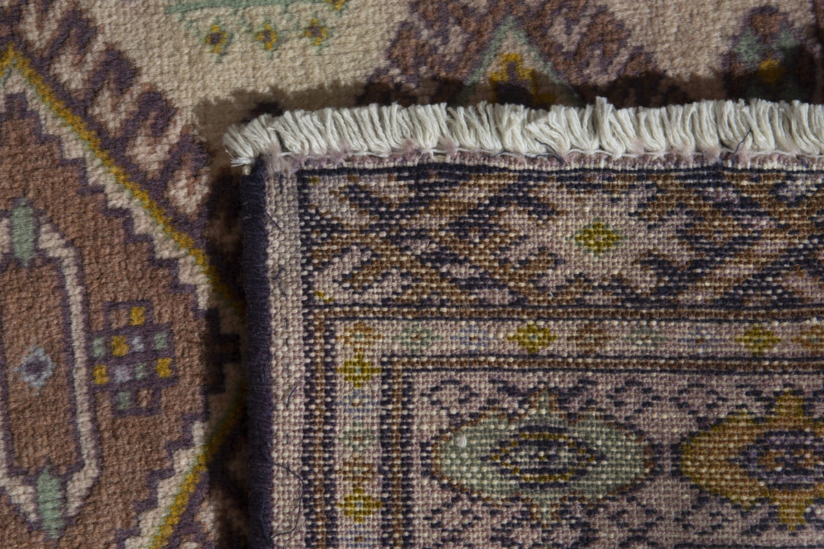 Persian Torkaman accent rug in cream and taupe, view 10 of 10