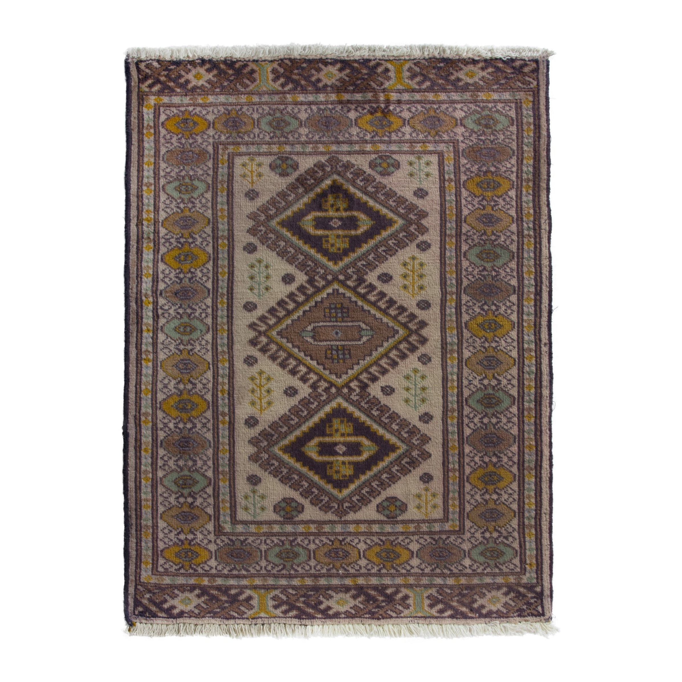 Persian Torkaman accent rug in cream and taupe, 2'2" x 2'11"