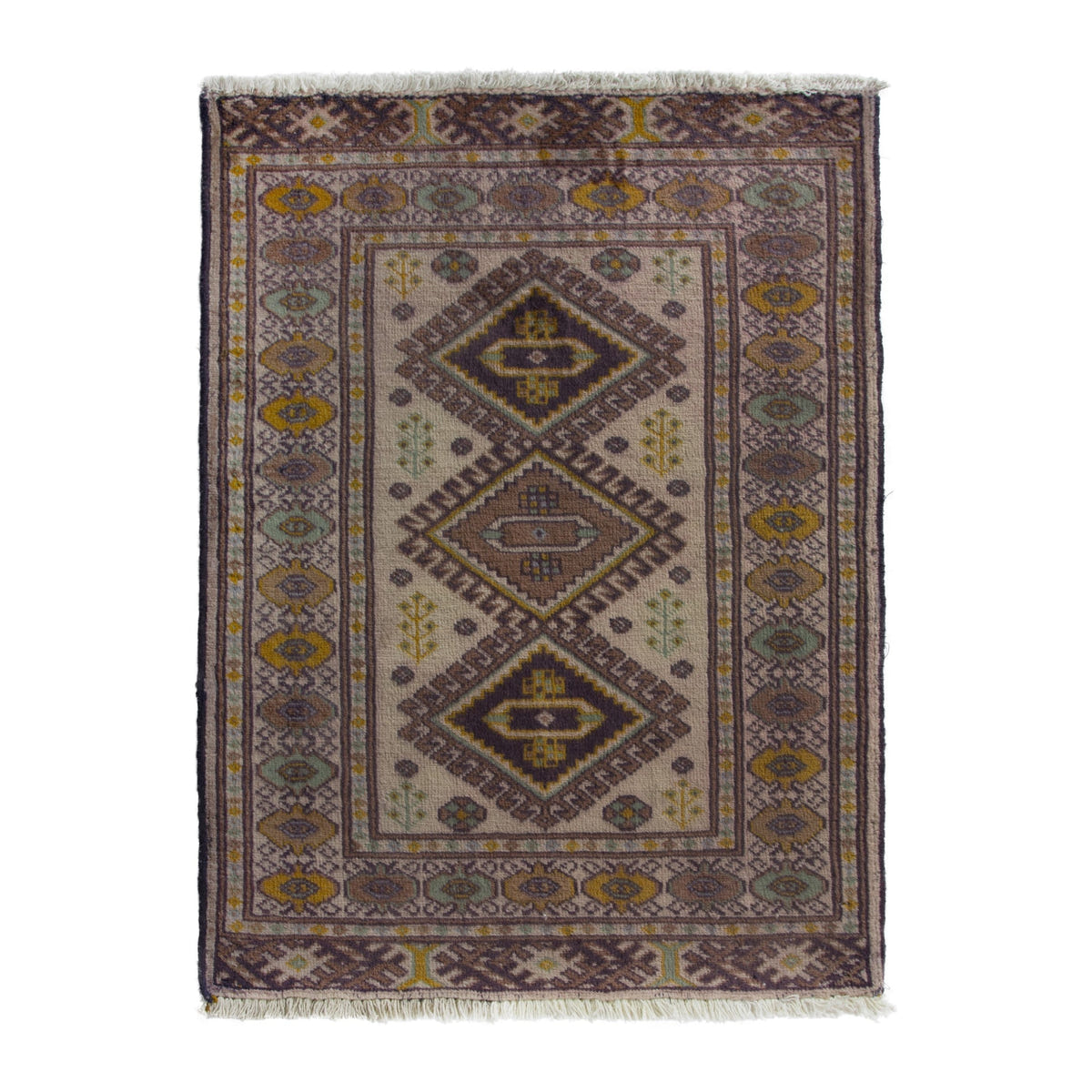 Persian Torkaman accent rug in cream and taupe, 2'2" x 2'11"