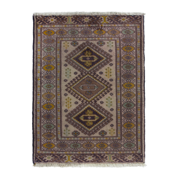 Persian Torkaman accent rug in cream and taupe, 2'2" x 2'11"