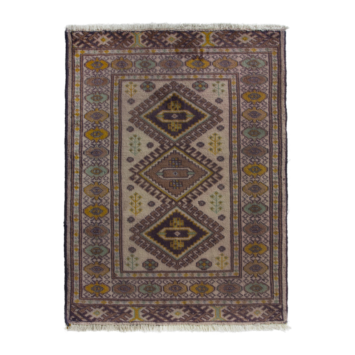 Persian Torkaman accent rug in cream and taupe, 2'2" x 2'11"