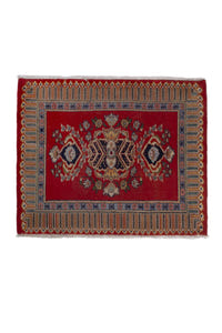 Persian Kashan accent rug in deep red and cream, view 2 of 10