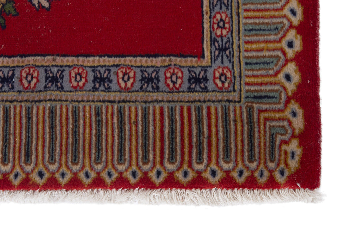 Persian Kashan accent rug in deep red and cream, view 5 of 10