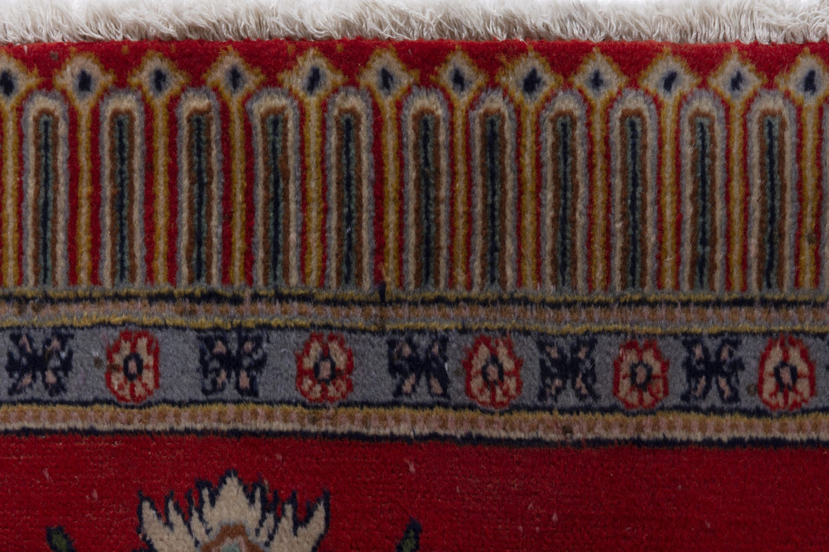 Persian Kashan accent rug in deep red and cream, view 9 of 10