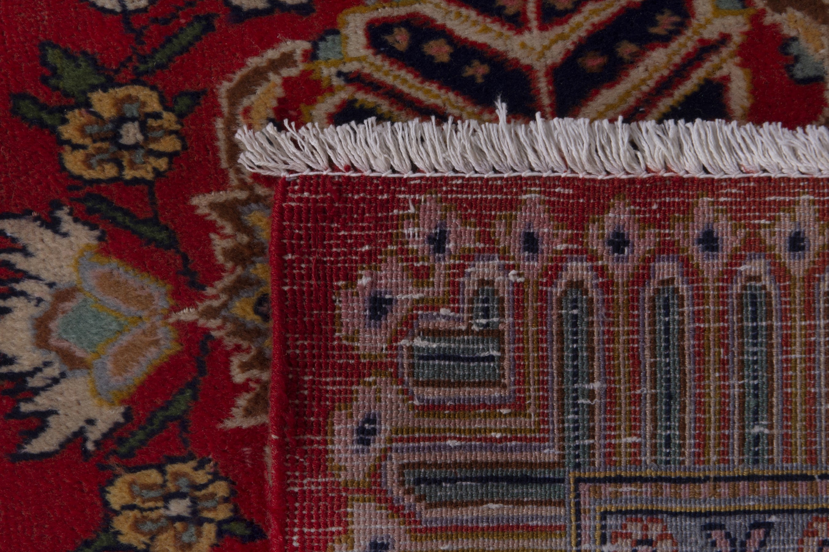 Persian Kashan accent rug in deep red and cream, view 9 of 9