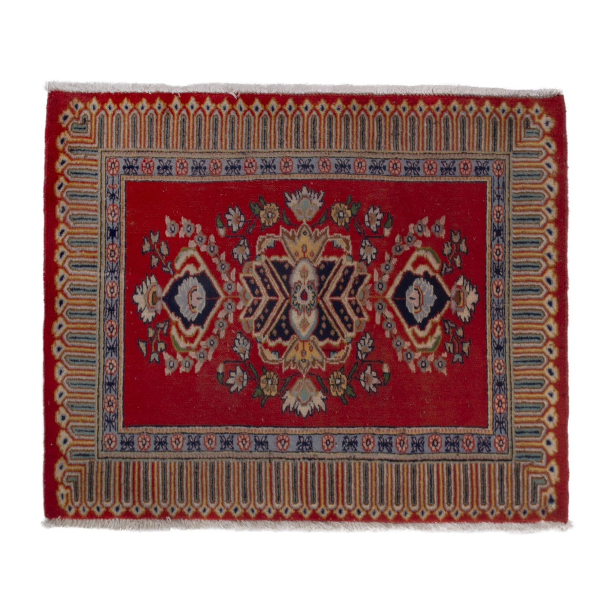Persian Kashan accent rug in deep red and cream, 3'1" x 2'4"