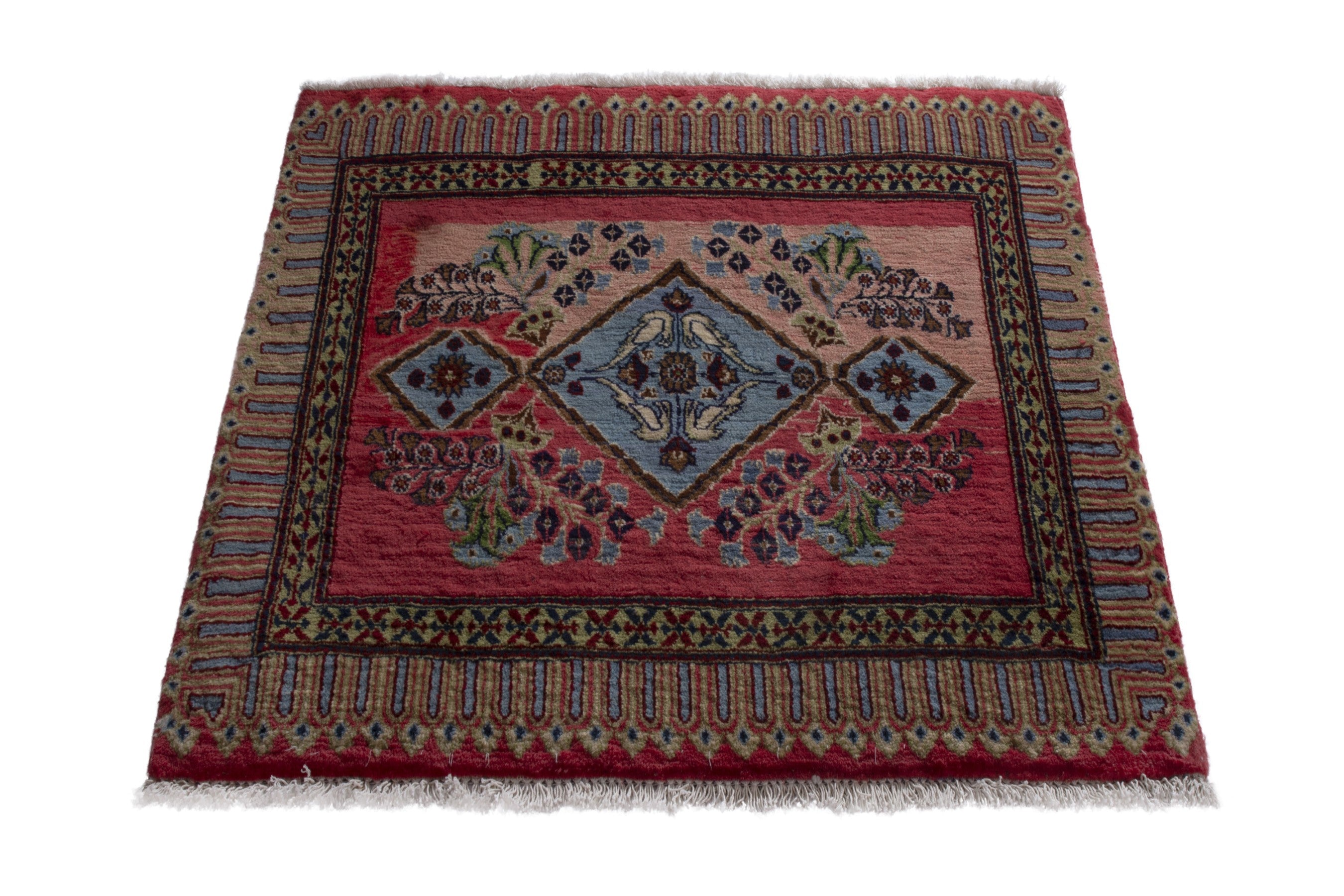 Persian Kashan accent rug in faded red and tan, view 2 of 8