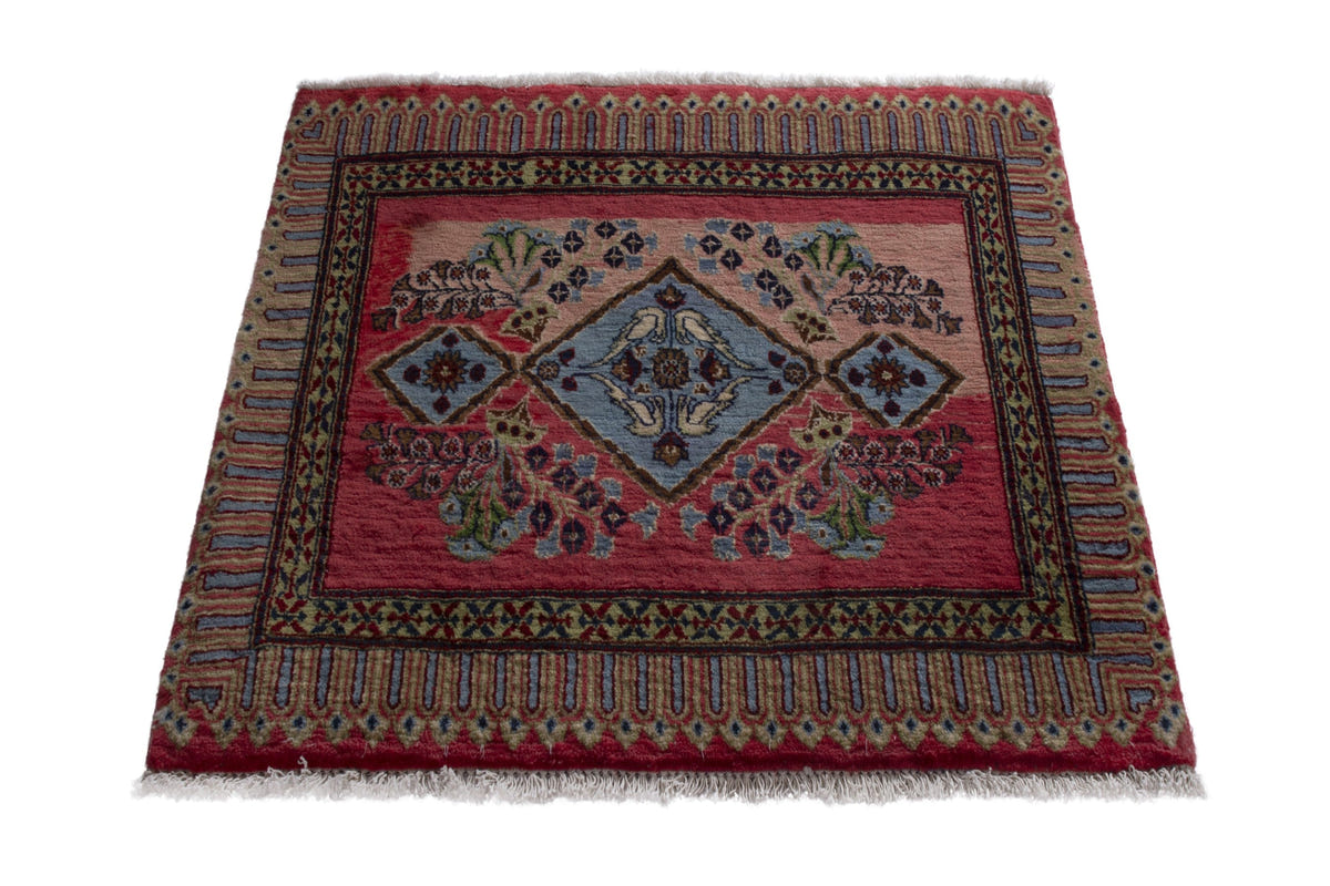 Persian Kashan accent rug in faded red and tan, view 3 of 9