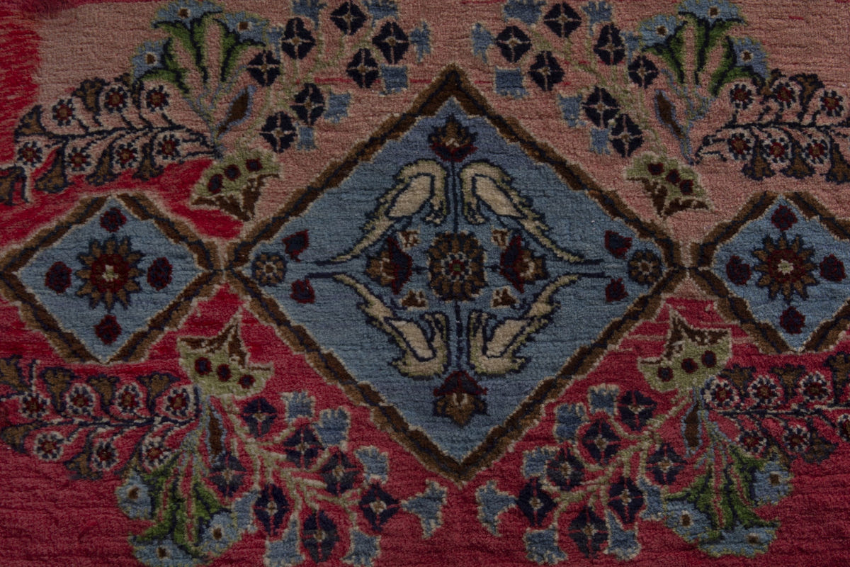 Persian Kashan accent rug in faded red and tan, view 7 of 9