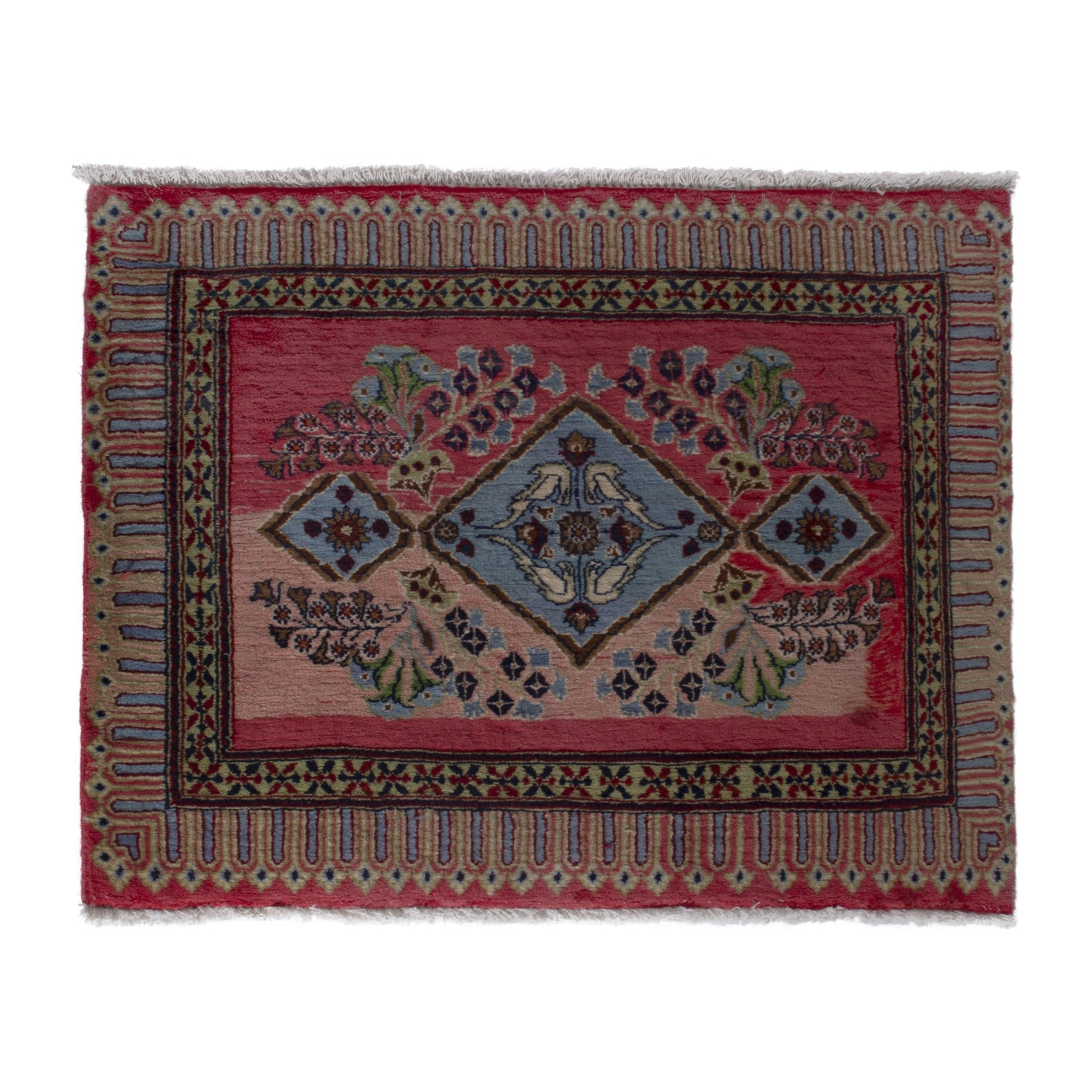 Persian Kashan accent rug in faded red and tan, 3' x 2'6"