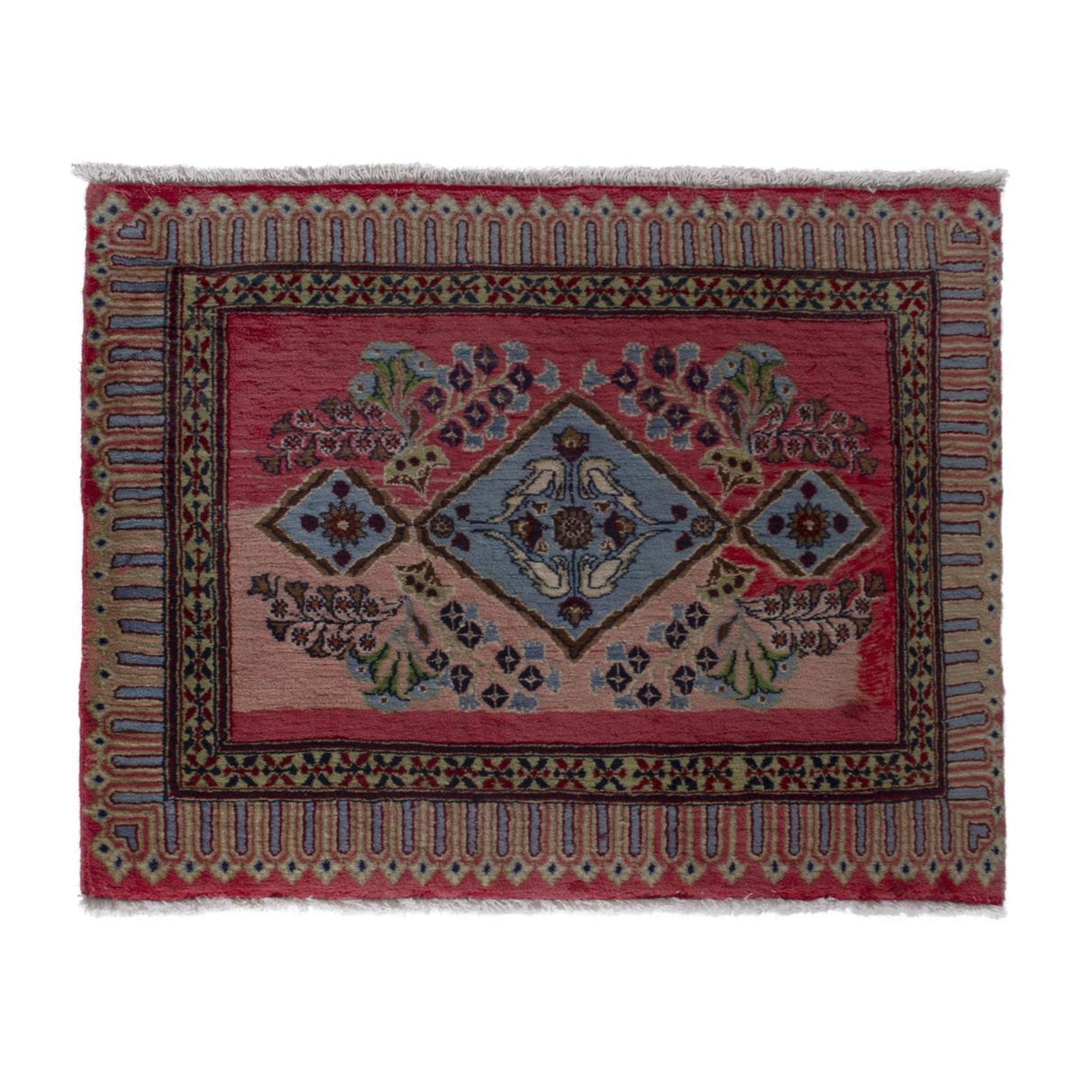 Persian Kashan accent rug in faded red and tan, 3' x 2'6"