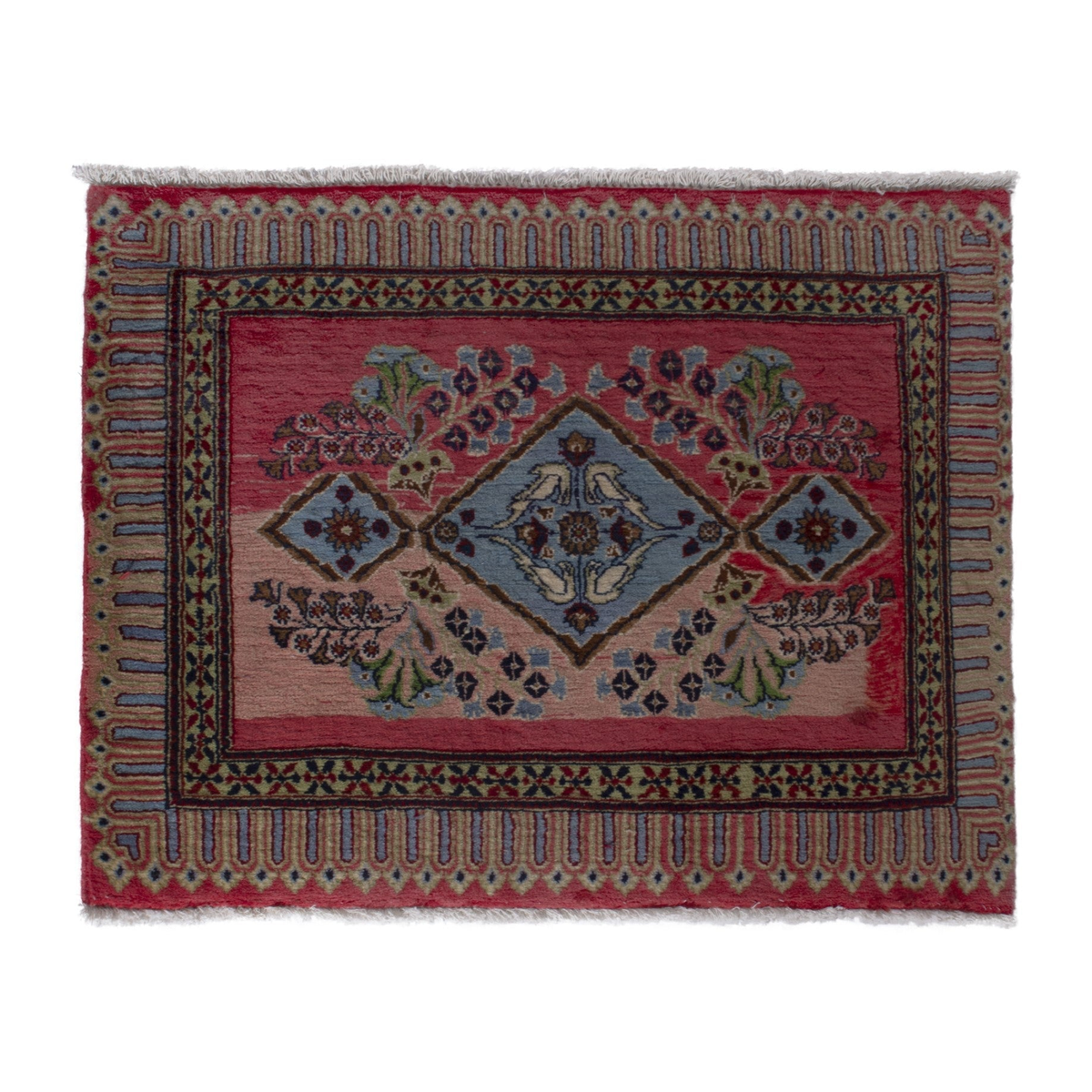 Persian Kashan accent rug in faded red and tan, 3' x 2'6"
