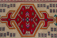 Persian Torkaman accent rug in cream and deep red, view 7 of 9