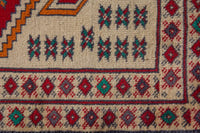Persian Torkaman accent rug in cream and deep red, view 8 of 9