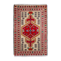 Persian Torkaman accent rug in cream and deep red, 2' x 2'9"