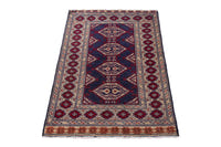 Persian Torkaman accent rug in navy and cream, view 3 of 9