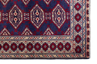 Persian Torkaman accent rug in navy and cream, view 5 of 9