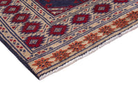 Persian Torkaman accent rug in navy and cream, view 6 of 9