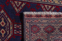 Persian Torkaman accent rug in navy and cream, view 7 of 9