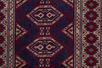 Persian Torkaman accent rug in navy and cream, view 8 of 9