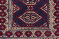 Persian Torkaman accent rug in navy and cream, view 9 of 9