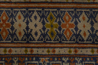 Persian Torkaman accent rug in cream and navy, view 8 of 9