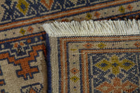 Persian Torkaman accent rug in cream and navy, view 9 of 9