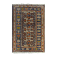 Persian Torkaman accent rug in cream and navy, 2'1" x 2'6"