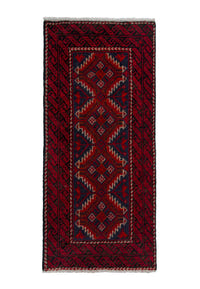 Persian Baluch accent rug in deep red and black, view 2 of 9