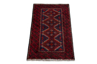 Persian Baluch accent rug in deep red and black, view 3 of 9