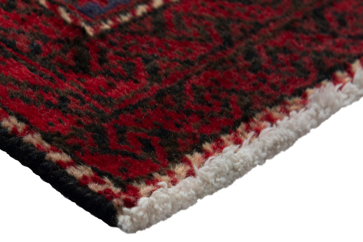 Persian Baluch accent rug in deep red and black, view 6 of 9