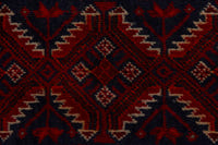 Persian Baluch accent rug in deep red and black, view 7 of 9