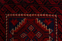 Persian Baluch accent rug in deep red and black, view 8 of 9