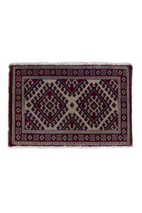 Persian Torkaman accent rug in burgundy and cream, view 2 of 10