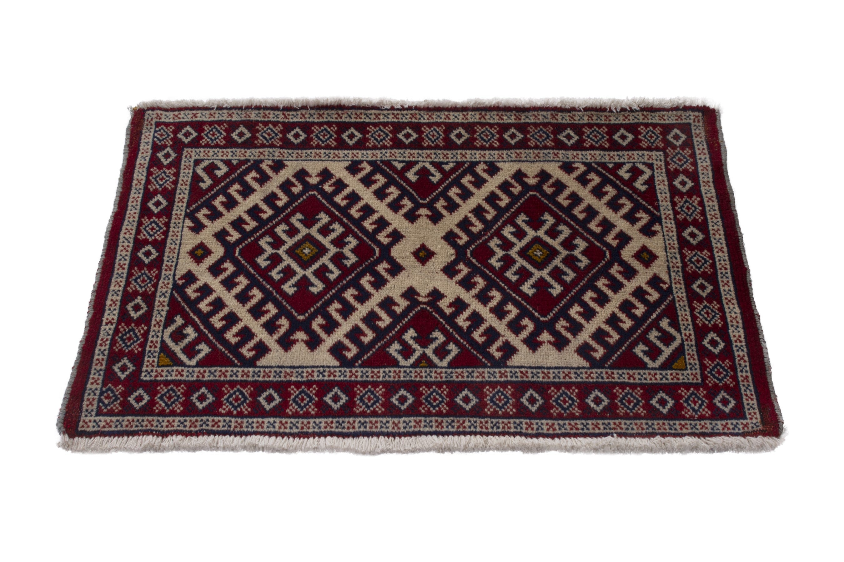 Persian Torkaman accent rug in burgundy and cream, view 2 of 9