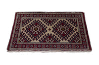 Persian Torkaman accent rug in burgundy and cream, view 3 of 10
