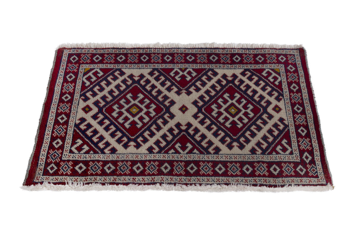 Persian Torkaman accent rug in burgundy and cream, view 4 of 10