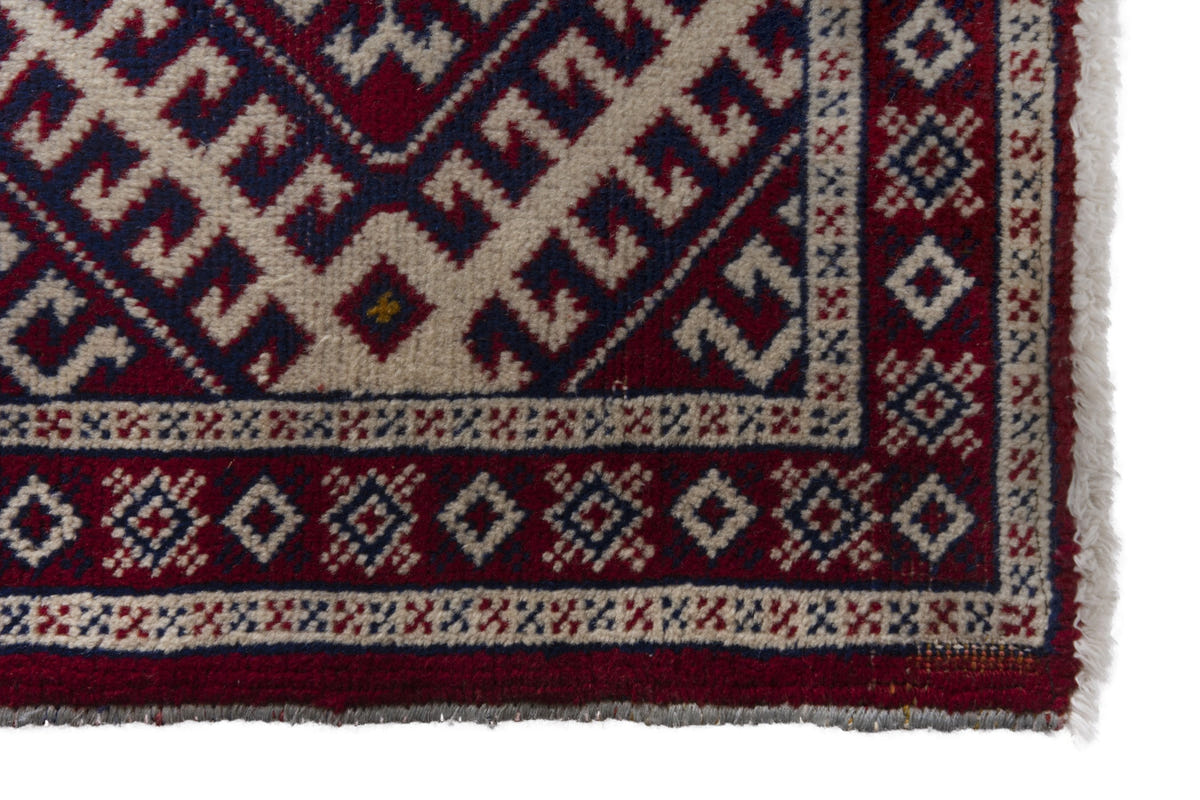 Persian Torkaman accent rug in burgundy and cream, view 5 of 10
