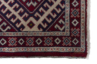 Persian Torkaman accent rug in burgundy and cream, view 5 of 10