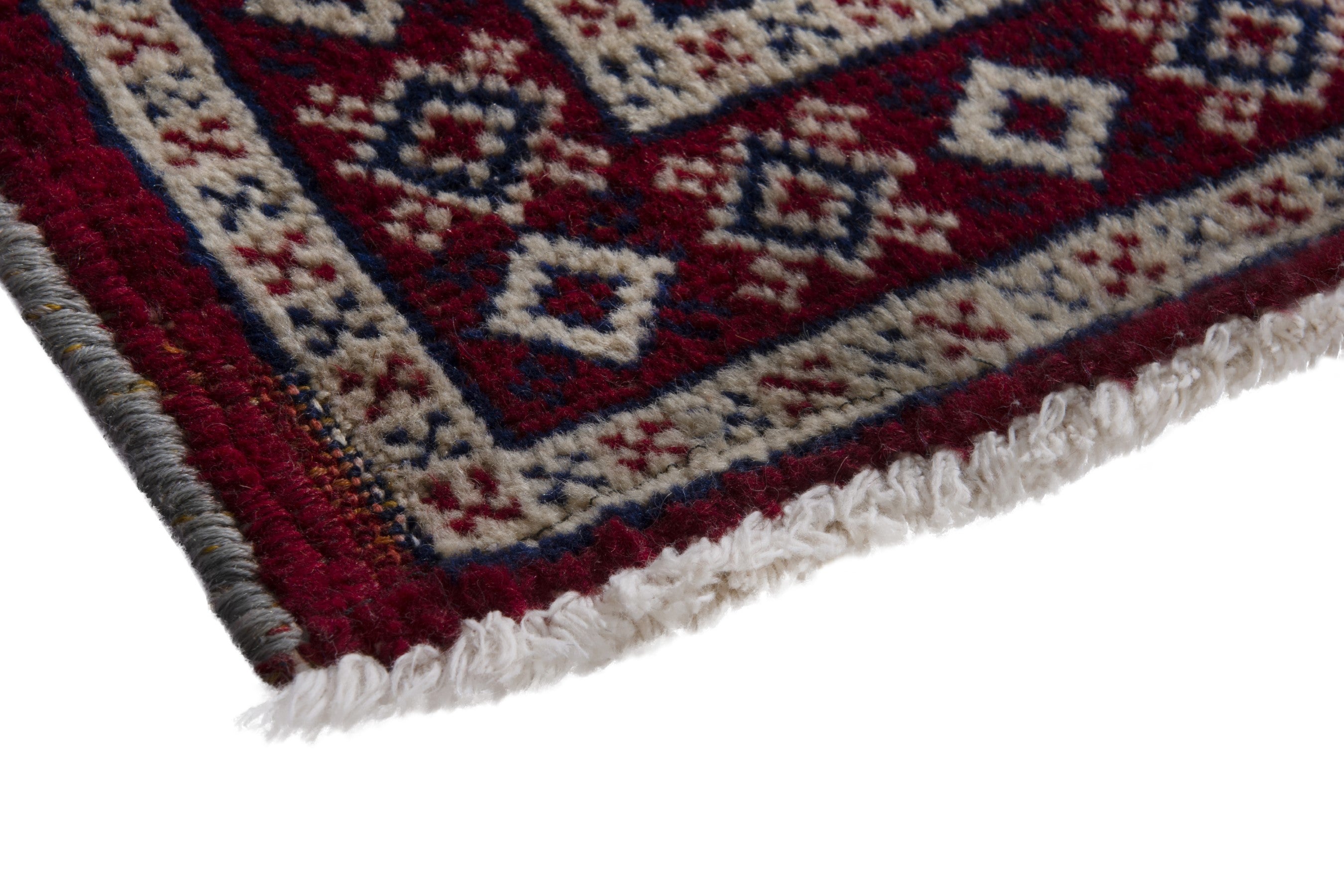 Persian Torkaman accent rug in burgundy and cream, view 4 of 9