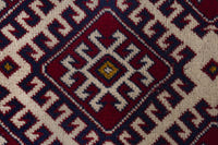 Persian Torkaman accent rug in burgundy and cream, view 7 of 10