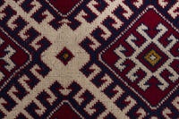 Persian Torkaman accent rug in burgundy and cream, view 8 of 10